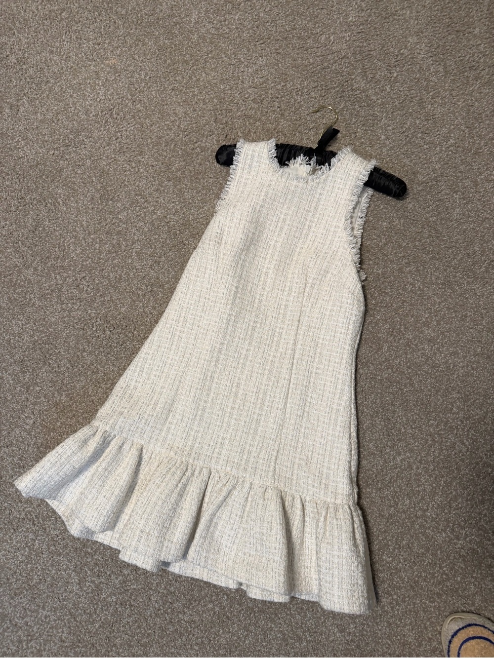 Cream Textured Ruffle Hem Dress